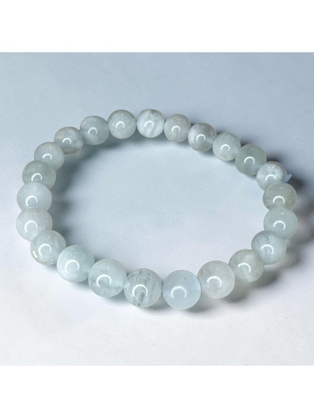 Aquamarine Beaded Bracelet With Polished Round Gemstones On Stretch Cord – Elega